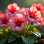 Begonias roses et rouges dans un jardin moderne ensoleille