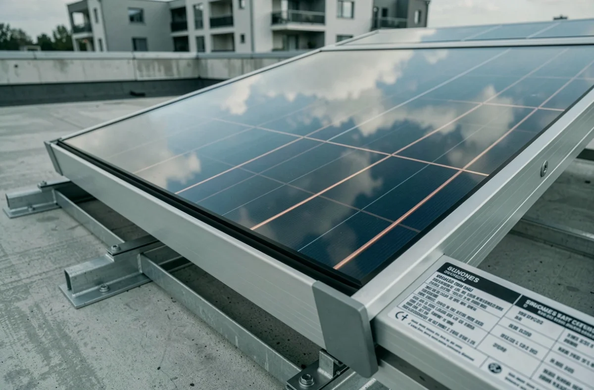 Gros plan sur la surface d'un capteur solaire thermique avec grille de tubes en cuivre et revêtement absorbeur