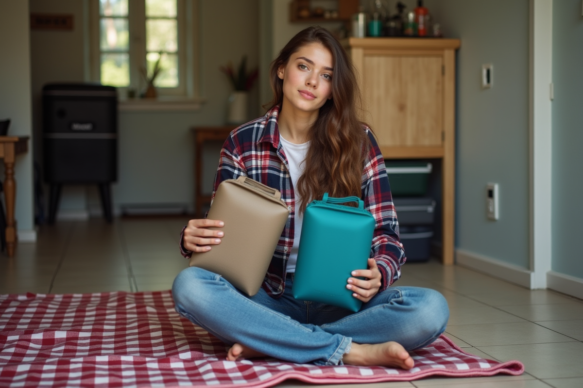 Jeune femme compare des manchons isothermes pour glace