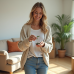 Femme saupoudrant de la sauge dans un appartement lumineux