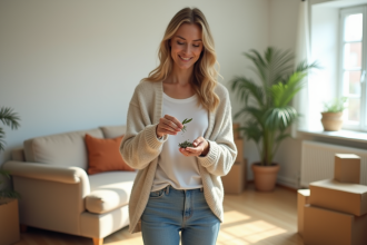 Femme saupoudrant de la sauge dans un appartement lumineux