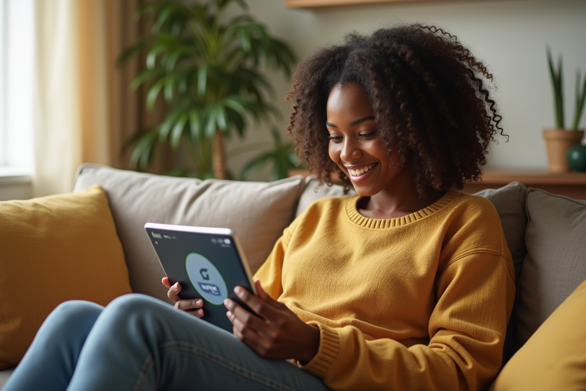 Jeune femme utilise une tablette avec l