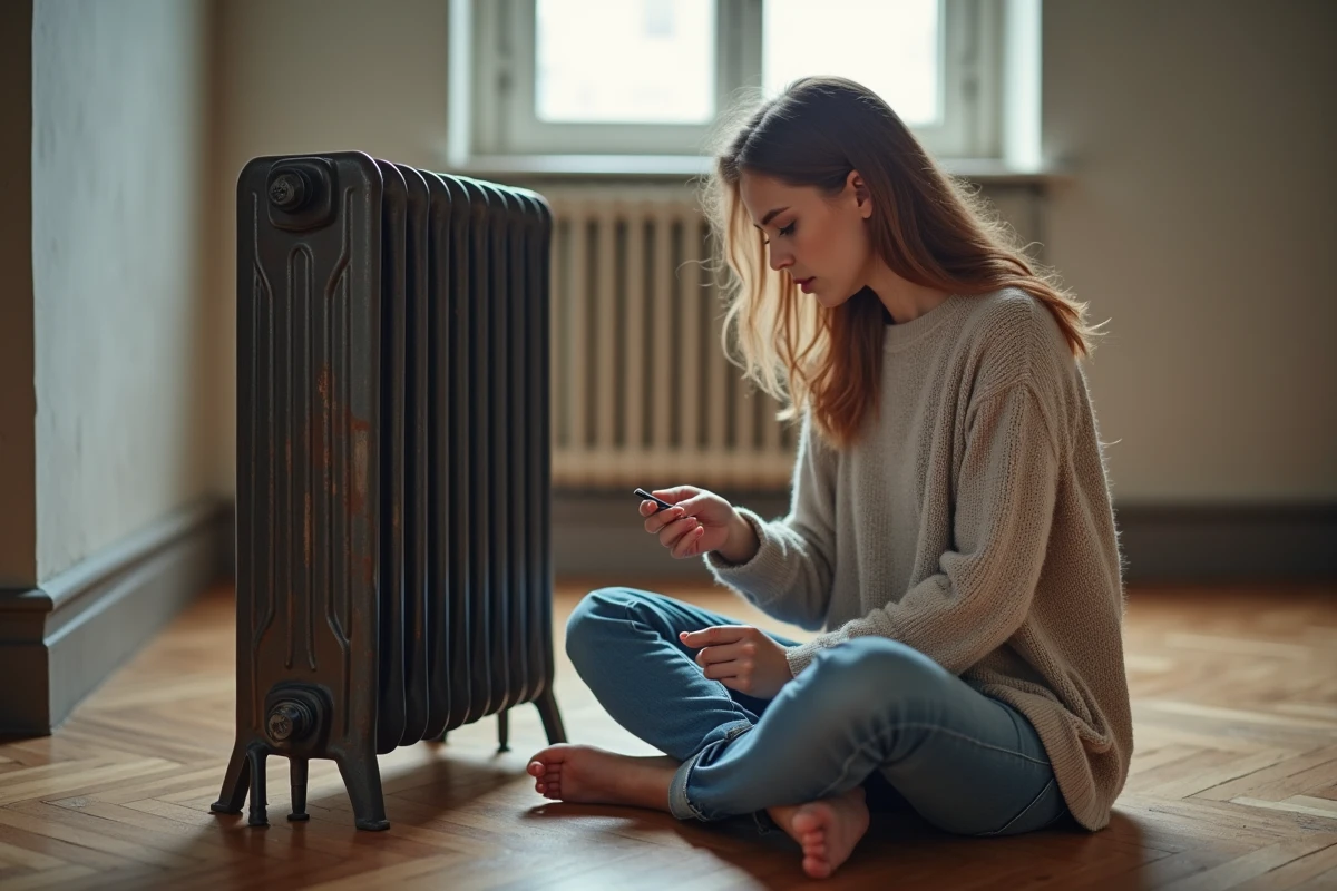 Jeune femme examinant des supports de radiateur détaché