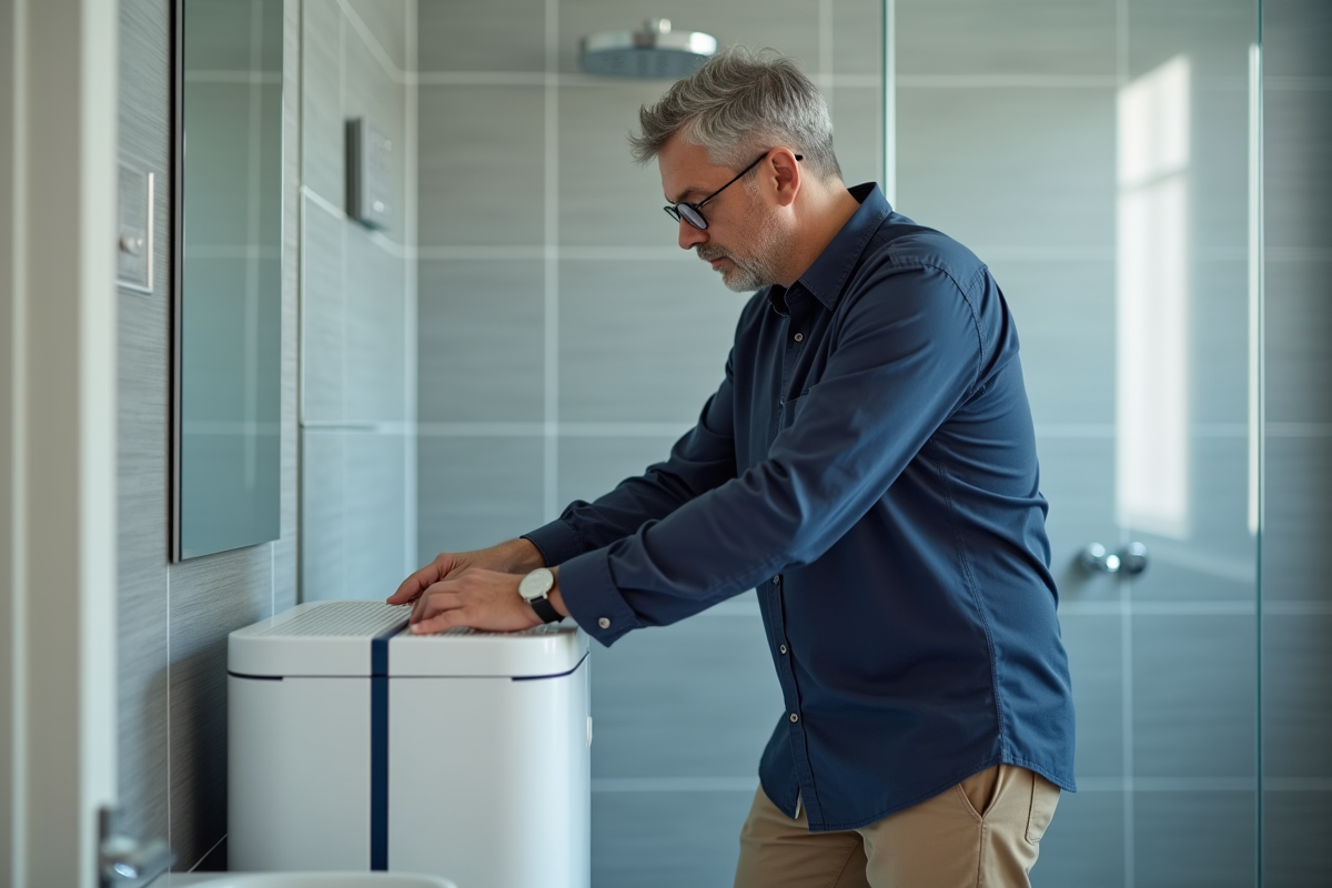 Homme contrôlant le réservoir d