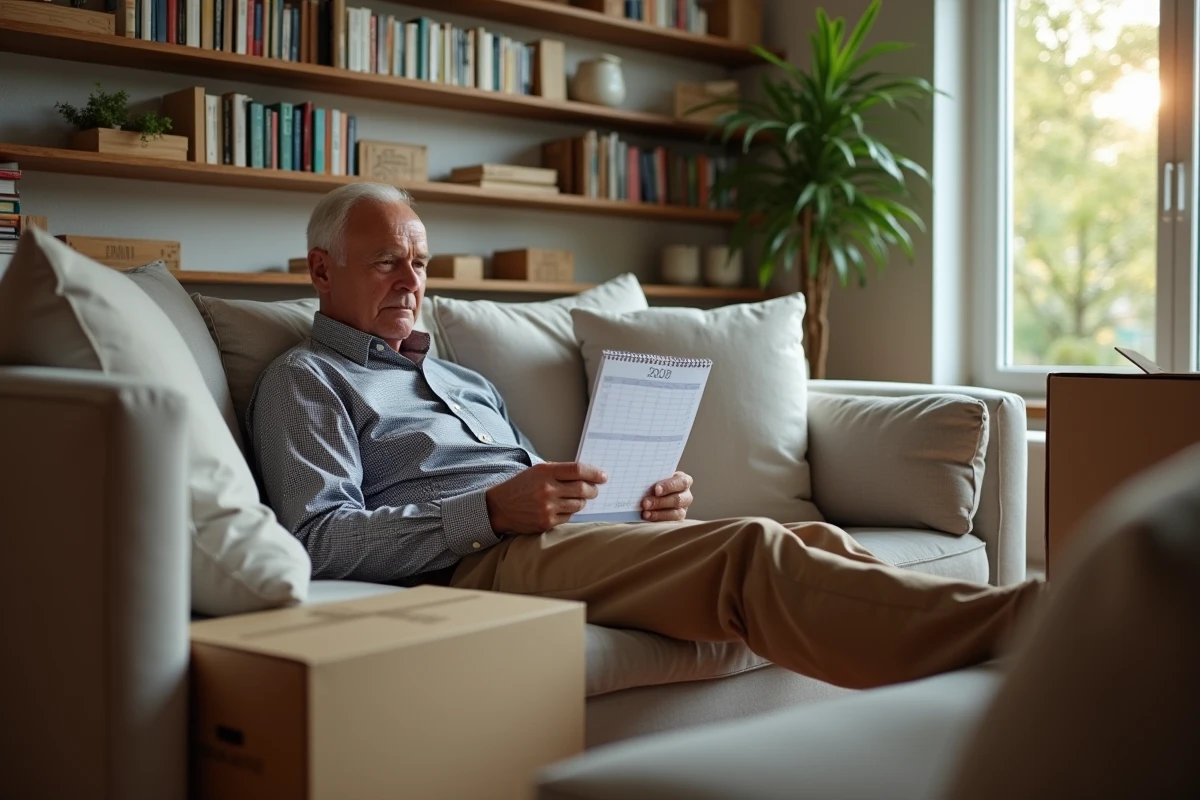 Homme âgé vérifiant un calendrier dans un salon