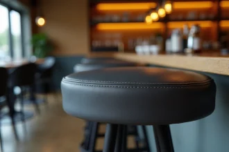 Housse de tabouret de bar en simili cuir gris anthracite avec coutures solides dans un restaurant moderne