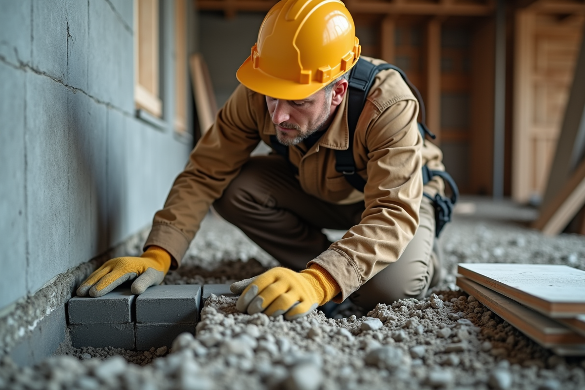 Ingénieur inspectant fondation en briques