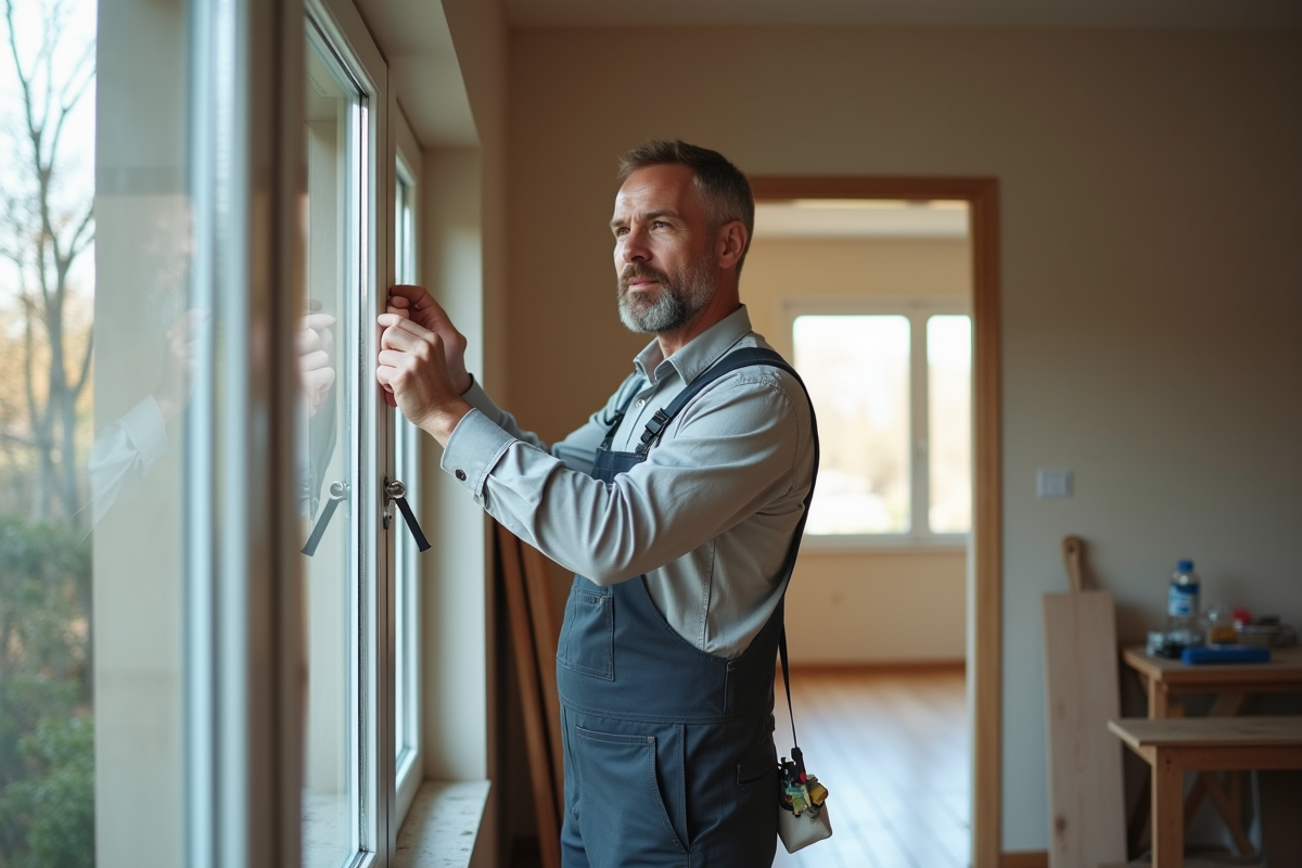 Installateur de fenetre en action dans une maison moderne