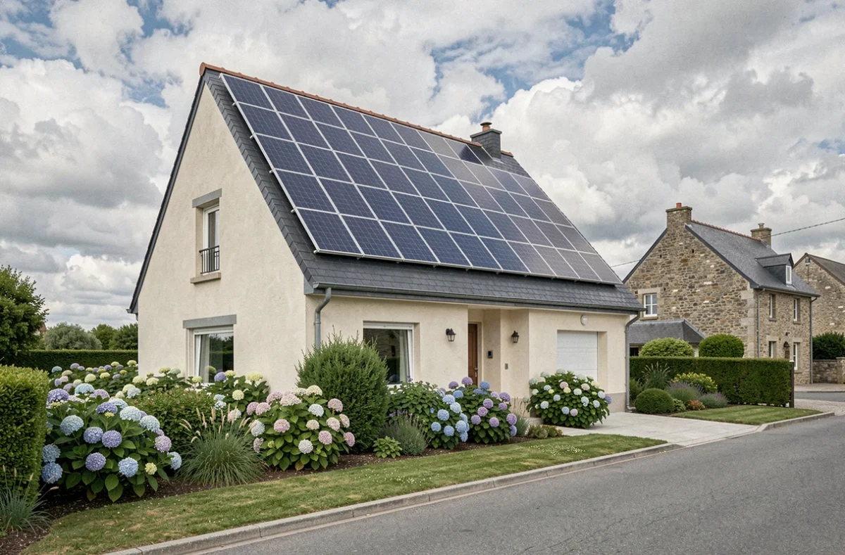 Maison bretonne à Vannes équipée de panneaux solaires photovoltaïques sur le toit