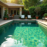 Piscine de jardin avec eau trouble à nettoyer