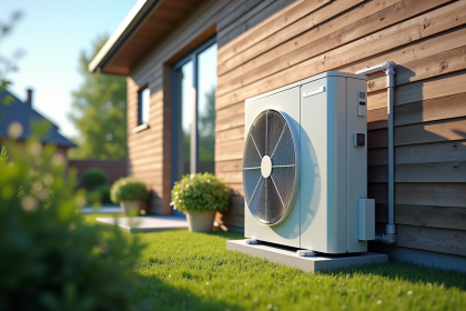Pompe à chaleur moderne installée devant une maison écologique